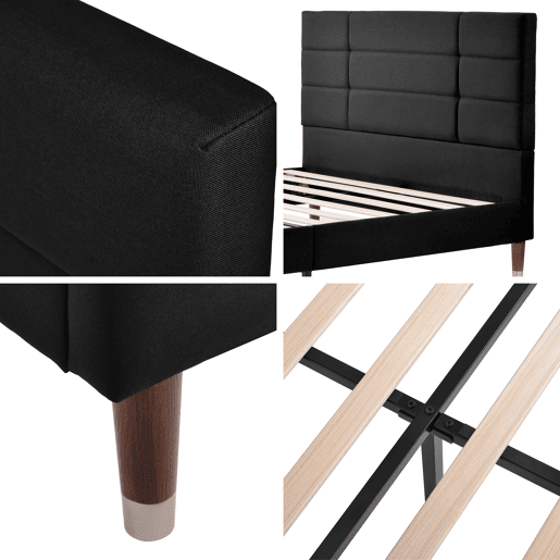 Cama de casal 140x200cm - Cama estofada em linho com estrado e cabeceira - Preto