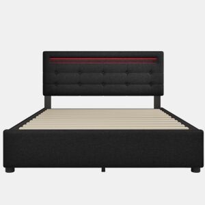 Cama contentora para roupa de cama com LED 140x200 cm + 2 gavetas + estrado - Preto
