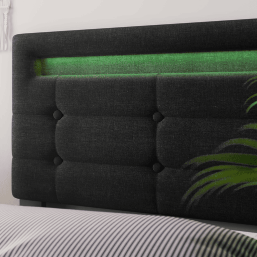 Cama contentora para roupa de cama com LED 140x200 cm + 2 gavetas + estrado - Preto