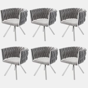 Conjunto de 6 cadeiras giratórias de veludo com braços - pernas de metal prateado - Cinzento