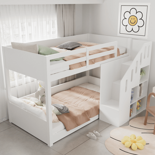 Beliche para crianças - 2x90x200 cm - com cacifo e gradeamento - Branco (sem colchão) Beliche para crianças - 2x90x200 cm - com cacifo e gradeamento - Branco (sem colchão)