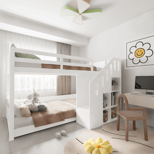 Beliche para crianças - 2x90x200 cm - com cacifo e gradeamento - Branco (sem colchão) Beliche para crianças - 2x90x200 cm - com cacifo e gradeamento - Branco (sem colchão)