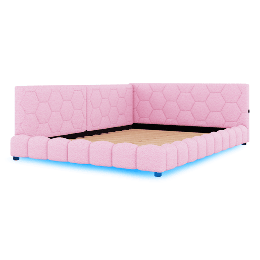 Sofá-cama de veludo 140x200 cm - com LED e porta USB - Rosa
