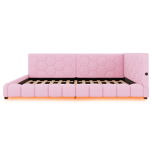 Sofá-cama de veludo 140x200 cm - com LED e porta USB - Rosa