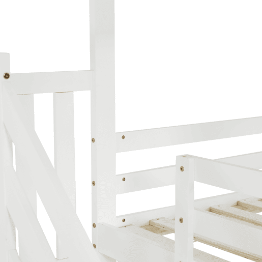 Beliche de madeira 90x200 cm - com escada para arrumação - Branco