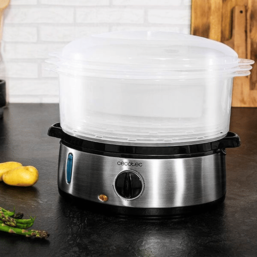 Cecotec Vaporizador elétrico de 800 W, com 3 recipientes, 9 l de capacidade total e tigela para arroz.