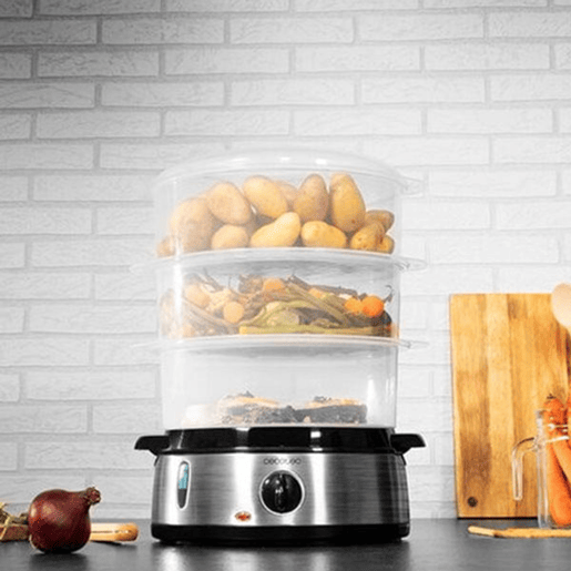 Cecotec Vaporizador elétrico de 800 W, com 3 recipientes, 9 l de capacidade total e tigela para arroz.