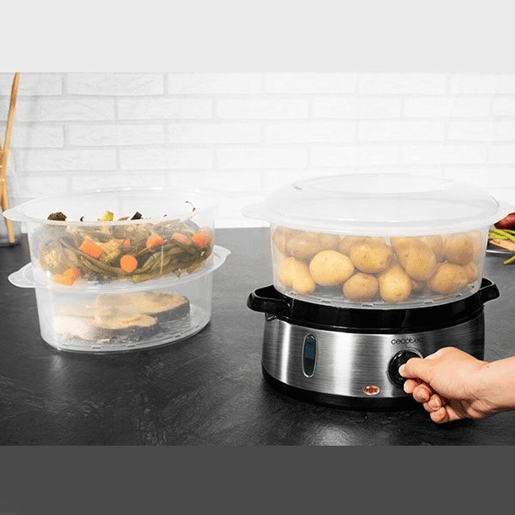 Cecotec Vaporizador elétrico de 800 W, com 3 recipientes, 9 l de capacidade total e tigela para arroz.