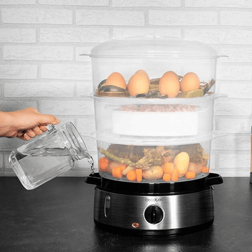 Cecotec Vaporizador elétrico de 800 W, com 3 recipientes, 9 l de capacidade total e tigela para arroz.