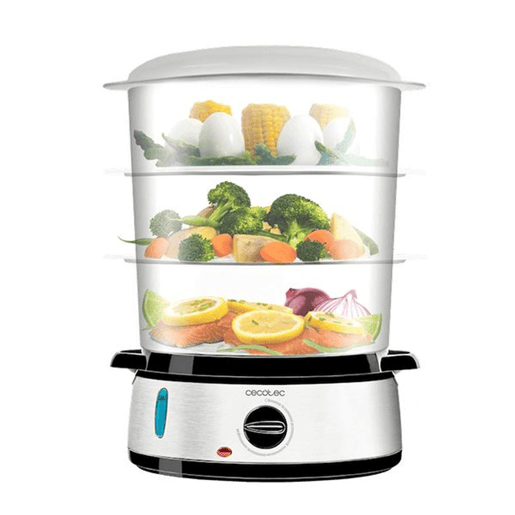 Cecotec Vaporizador elétrico de 800 W, com 3 recipientes, 9 l de capacidade total e tigela para arroz.