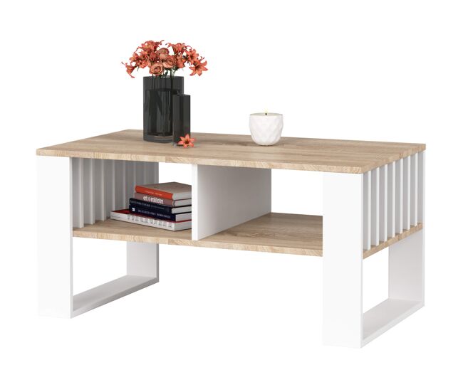 Mesa de centro rockford roble sonoma 92 cm con patas en color blanco 92x53x45 cm