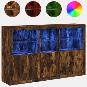vidaXL Aparador com luzes LED 162x37x100 cm carvalho fumado