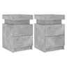 vidaXL Mesas cabeceira c luzes LED 2 pcs 35x39x55 cm cinzento-cimento
