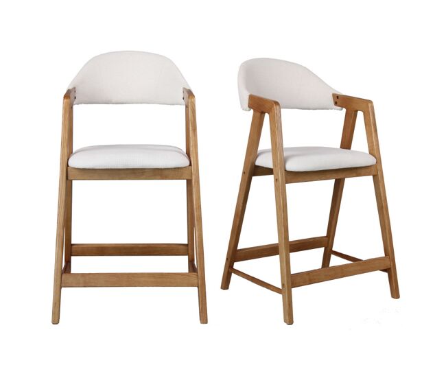 Silla de bar de tela color crudo y fresno (x2)