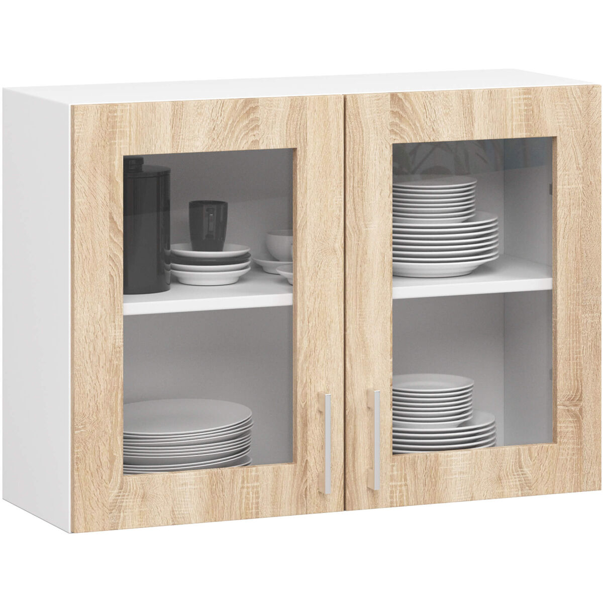 Vitrina de cocina colgante blanco 80 cm 2 puertas frente en color roble sonoma 80x30,5x58 cm
