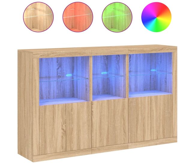Vidaxl aparador con luces led roble sonoma 162x37x100 cm