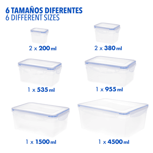 Max Home Pack 8 recipientes de plástico herméticos de 0,2 a 4,5L