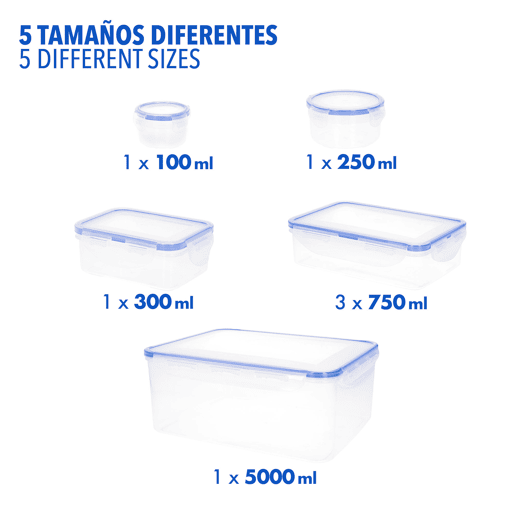 Max Home Pack 7 recipientes de plástico herméticos de 0,1 a 5L