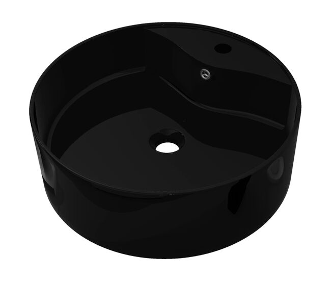 Lavabo de cerámica con agujero para grifo/desagüe negro redondo