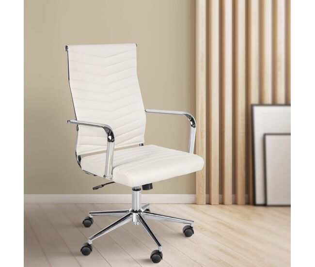 Silla de oficina de piel sintética canby simil cuero blanco 60x57x100 cm