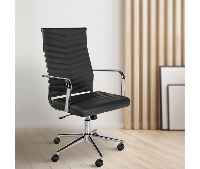 Silla de oficina de piel sintética canby simil cuero negro 60x57x100 cm