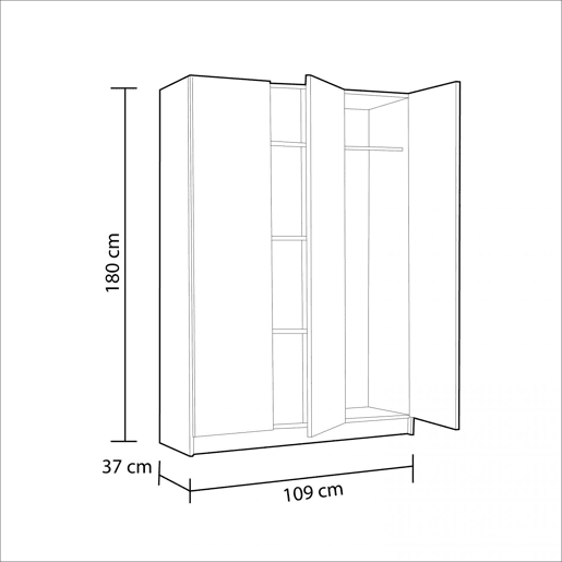 Roupeiro multiusos 110 de 3 portas Branco 109 x 180 x 37 cm