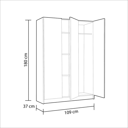 Roupeiro multiusos 110 de 3 portas Branco 109 x 180 x 37 cm