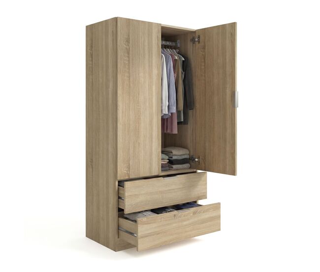 Armario de 2 puertas y 2 cajones en roble canadian 81,5x180 cm lark