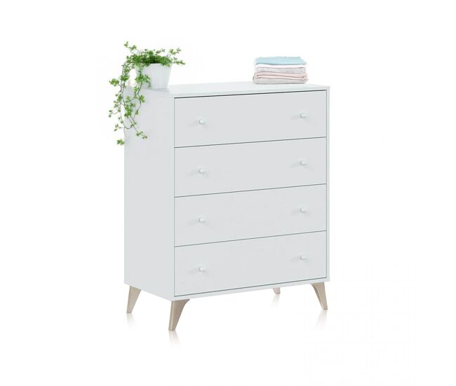 Cómoda de 4 cajones formato vertical en blanco mate 77,5x95 cm Iconic Blanco Artik (Blanco Mate) 77,5 x 95 x 40 cm