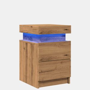 vidaXL Mesa de cabeceira c LED derivados madeira carvalho artisiano