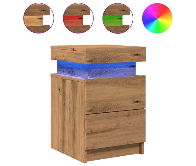 Vidaxl mesitas noche con led 2 uds madera roble artesanal 35x39x55 cm