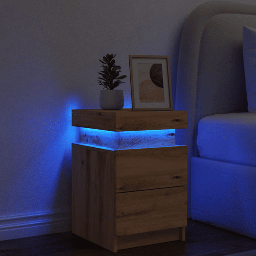 vidaXL Mesa de cabeceira c LED derivados madeira carvalho artisiano vidaXL Mesa de cabeceira c LED derivados madeira carvalho artisiano