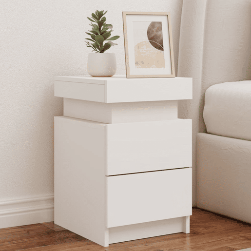 vidaXL Mesas de cabeceira com luzes LED 2 pcs 35x39x55 cm branco vidaXL Mesas de cabeceira com luzes LED 2 pcs 35x39x55 cm branco