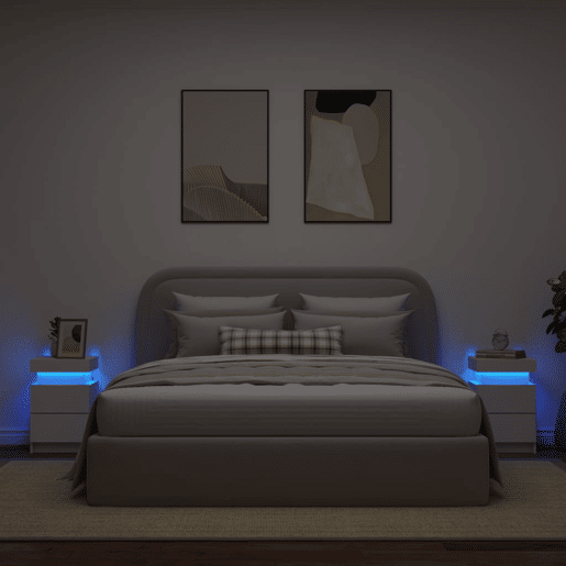 vidaXL Mesas de cabeceira com luzes LED 2 pcs 35x39x55 cm branco vidaXL Mesas de cabeceira com luzes LED 2 pcs 35x39x55 cm branco