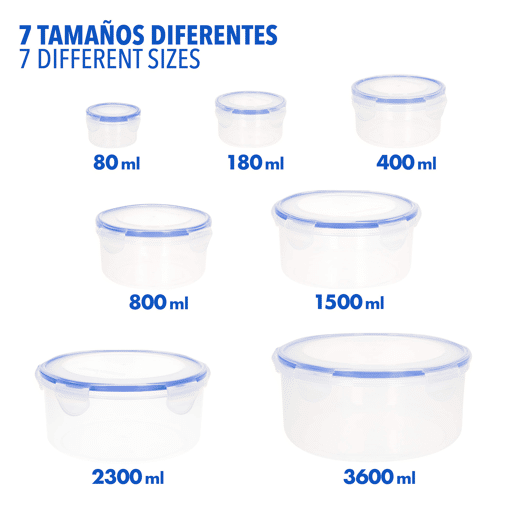 Max Home Pack 7 recipientes de plástico herméticos de 0,08 a 3,6L Max Home Pack 7 recipientes de plástico herméticos de 0,08 a 3,6L