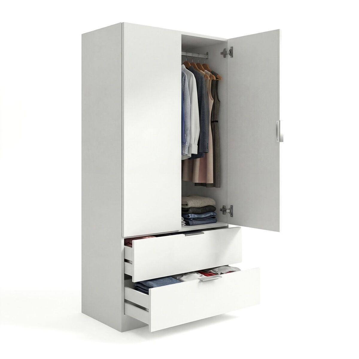 Armario de 2 puertas y 2 cajones en blanco 81,5x180 cm lark