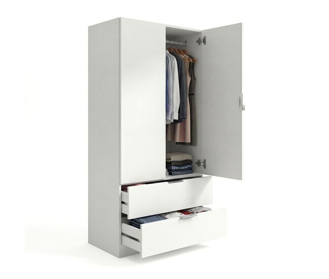 Armario de 2 puertas y 2 cajones en blanco 81,5x180 cm lark