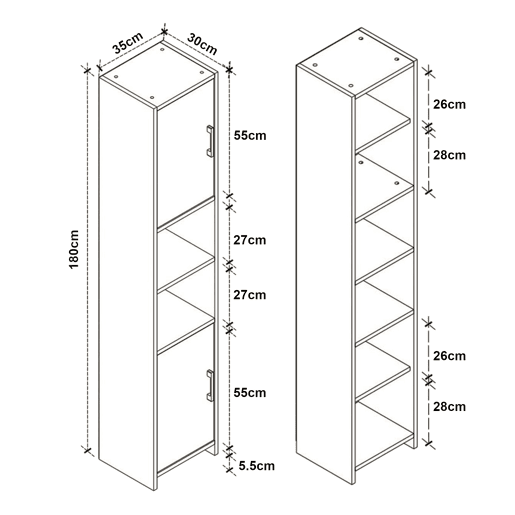 Armário alto Rautrina para banho com 2 portas 180x35x30 cm - Branco en.casa