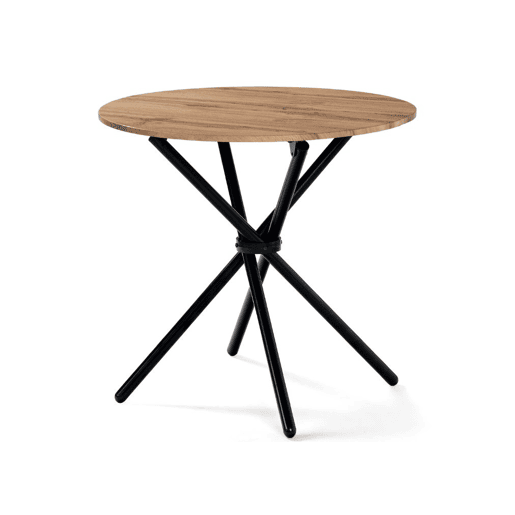 Mesa de jantar redonda com efeito madeira e pernas redondas cruzadas 80*80