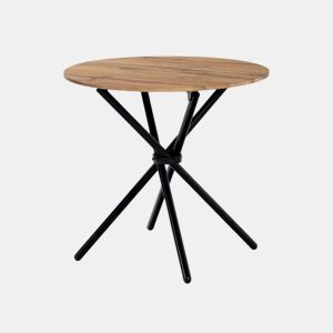 Mesa de jantar redonda com efeito madeira e pernas redondas cruzadas 80*80
