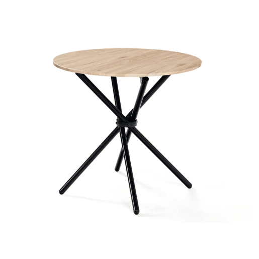Mesa de jantar redonda efeito carvalho com pernas redondas cruzadas 80*80