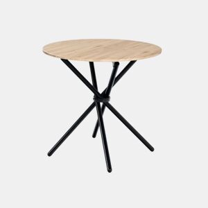 Mesa de jantar redonda efeito carvalho com pernas redondas cruzadas 80*80