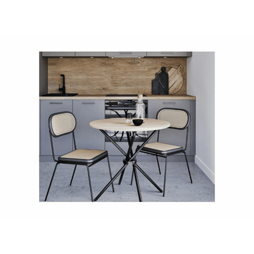 Mesa de jantar redonda efeito carvalho com pernas redondas cruzadas 80*80