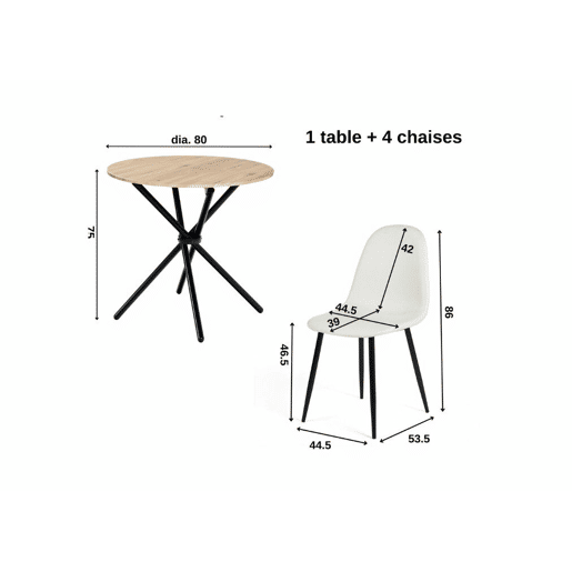 Mesa de jantar redonda efeito carvalho com pernas redondas cruzadas 80*80