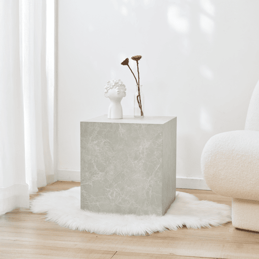 Mesa de apoio Ellelu cubo MDF 45x40x40cm Aspeto mármore taupe en.casa