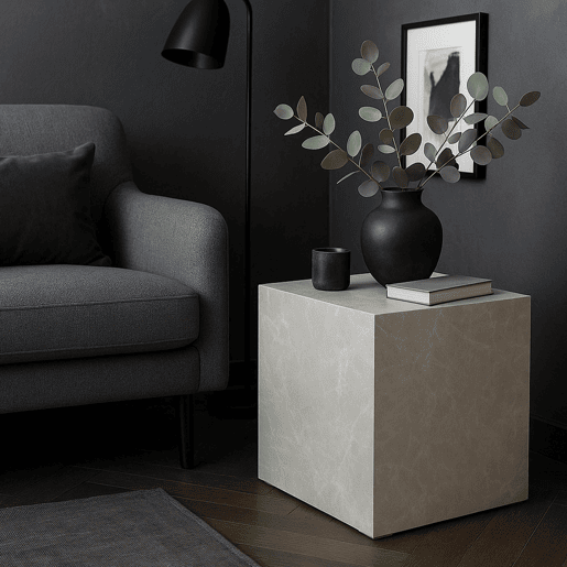 Mesa de apoio Ellelu cubo MDF 45x40x40cm Aspeto mármore taupe en.casa