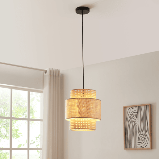 Candeeiro suspenso Biggar de 1 luz 170 cm de altura Aspeto de rotim  padrão de vime