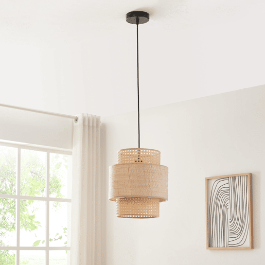 Candeeiro suspenso Biggar de 1 luz 170 cm de altura Aspeto de rotim  padrão de vime