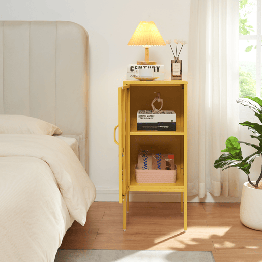 Armário de cabeceira Hausjärvi com porta 82x35x35 cm aço - Amarelo en.casa