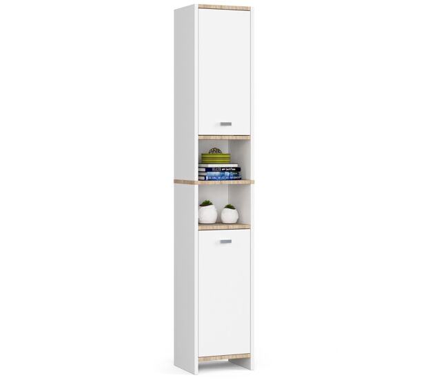 Columna de baño akord beti blanco 32 cm 2 puertas frente en color blanco 4 estantes 32x28x180 cm